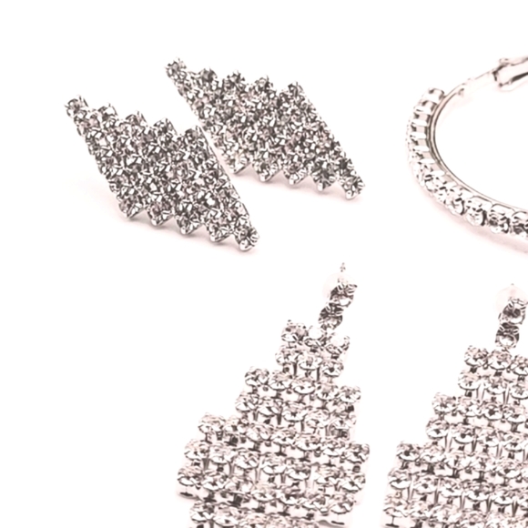 NWT nOir 3 piece earring set, straight post dangle stud and hoop bridal set $168 - Picture 3 of 9